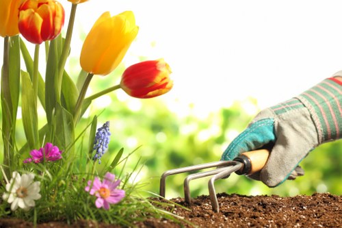 Close-up of a compost heap and gardening gloves in Beckenham