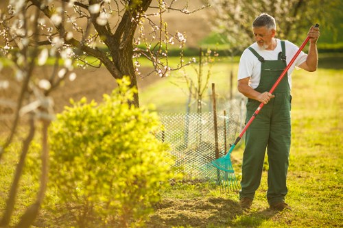 Gardener pruning shrubs in a Beckenham residential garden